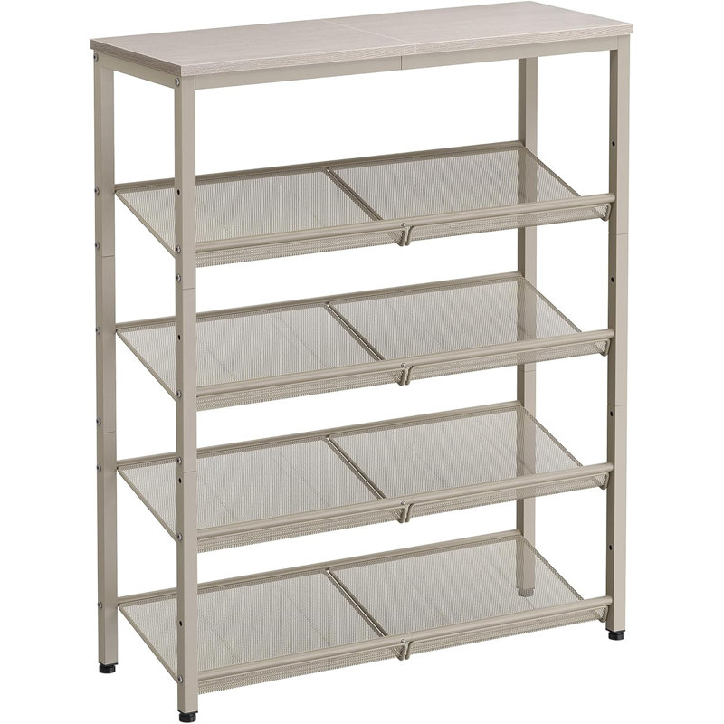 5-Tier Shoe Rack Organizer With Adjustable Mesh Shelves And Spacious Top, Freestanding Industrial Entryway Storage Solution