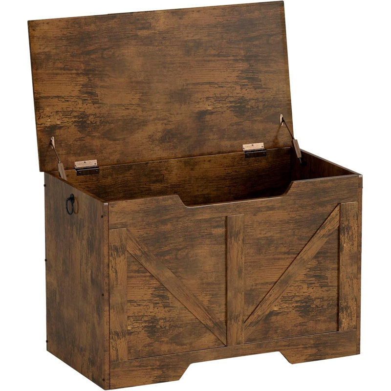 Banc de rangement en bois de 29,5 po avec coffre de rangement en bois rétro pouvant supporter un banc à chaussures de 300 lb avec 2 charnières de sécurité