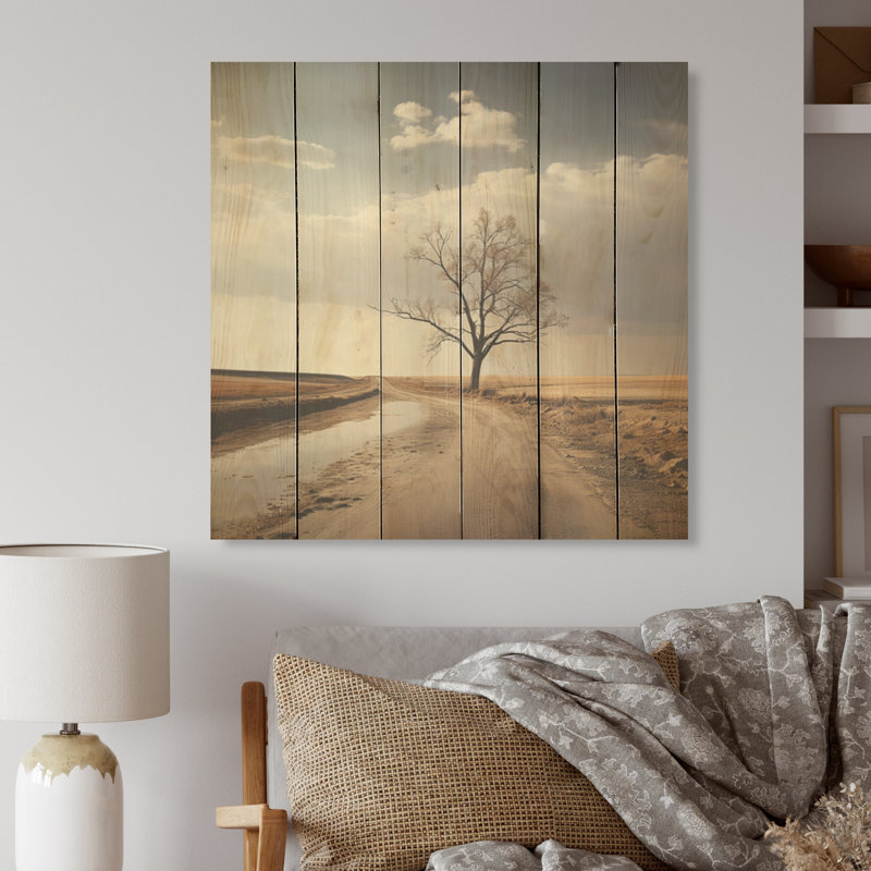 Photographie de minimalisme prairie tranquillité - Art mural en bois minimalisme sur bois de pin naturel, H 30 po x l 30 po