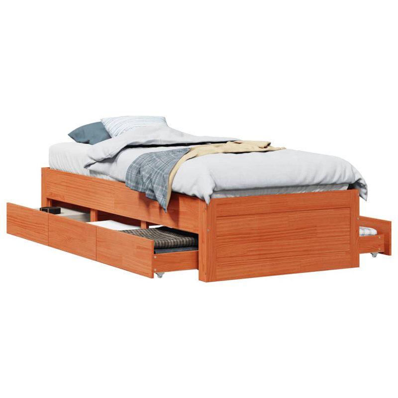 Volney Solid Wood Storage Bed, Small Single (2'6), Wax Brown