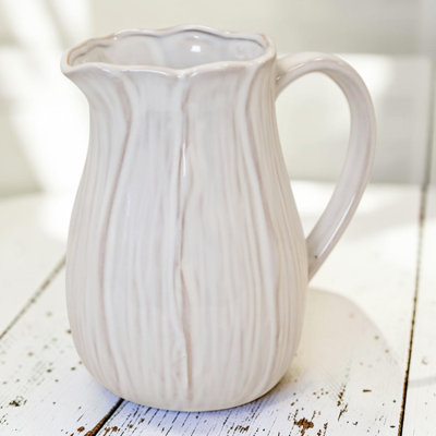 Large Natural Ceramic Petal Shape Jug 19cm