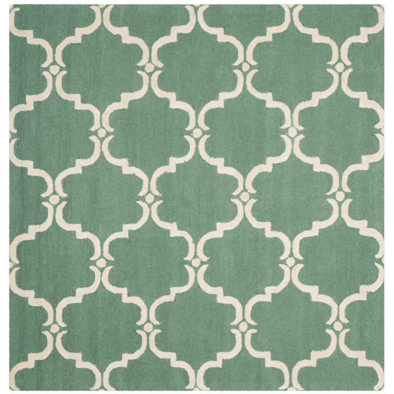 Lockeford Hand Tufted Wool Geometric Rug, Square 6'