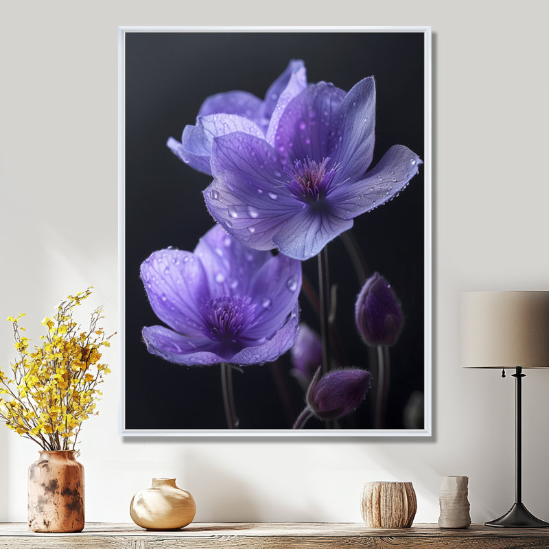 Mono mauve noir Buttercups Moonlit Kiss - Buttercups Wall Art, Toile encadrée flottée blanche, H 32 po x l 24 po x P 1 po