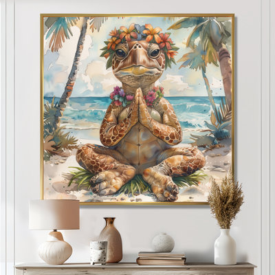 Tortue de mer méditant sur la plage de Waikiki I - Tortue, art mural animal