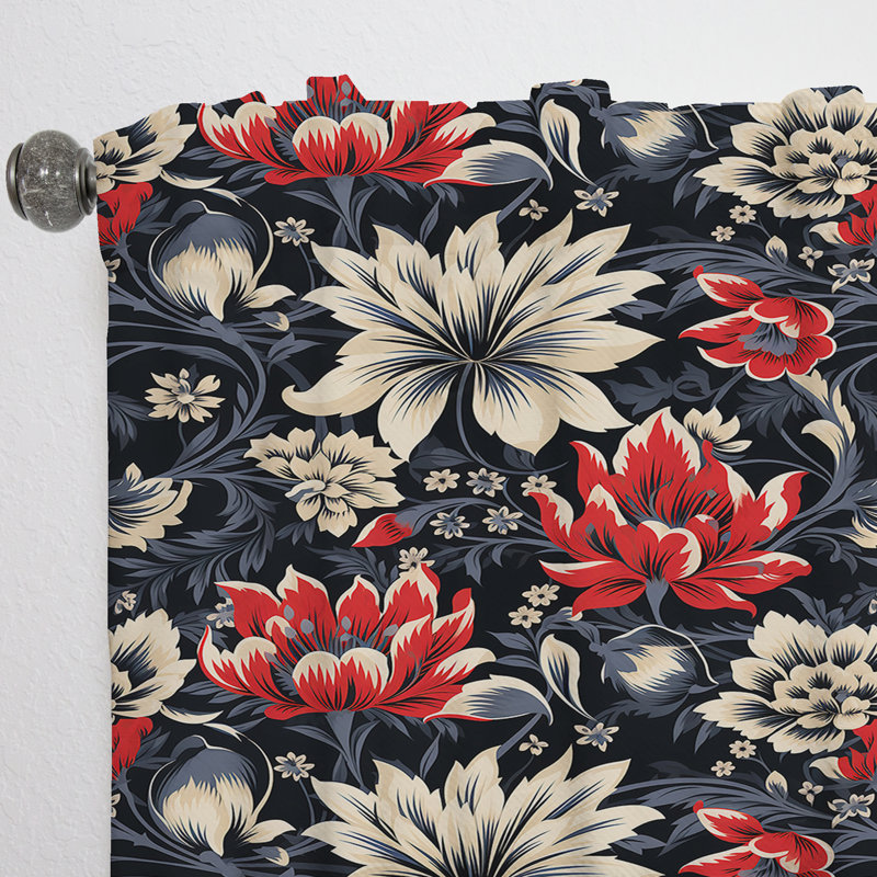 Motif floral damassé rouge et beige - 1 panneau, L 52 po x L 90 po