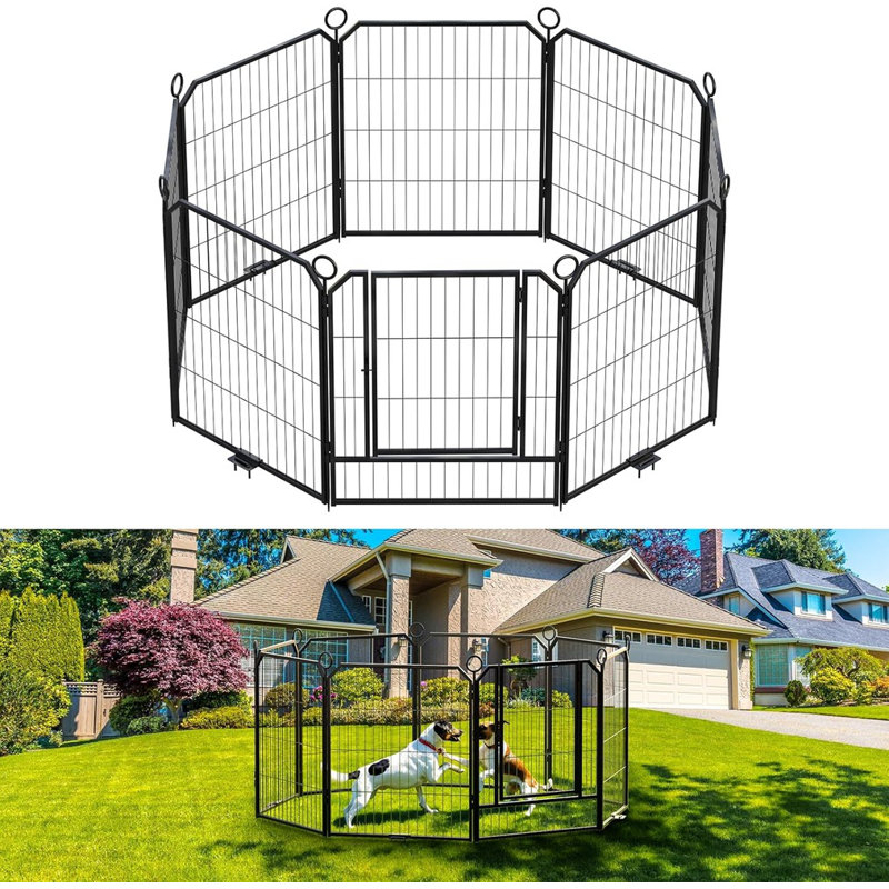 8 Panel Folding Indoor/Outdoor Pet Exercise Fence with 32 Inch Height Heavy Duty Pet Fence Enclosure for RV Camping/Yard and Garden