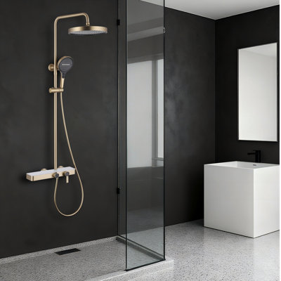 Ensemble de système de douche à 3 fonctions avec pomme de douche à effet pluie, douchette à main et bec de baignoire