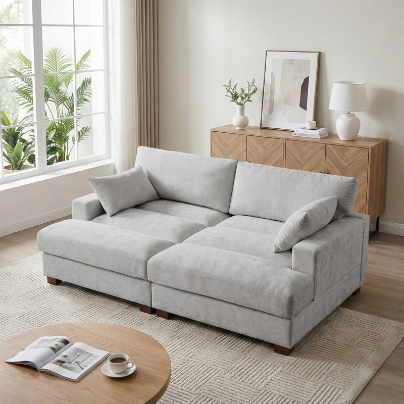 Oversized Upholstered Gray Chenille Sleeper Sofa Bed Lounge sofa with Armrests & Throw Pillows, Gray