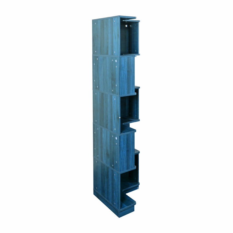 Bibliothèque d'angle à 5 niveaux, bibliothèque de coin de 69 pouces de hauteur, Bleu