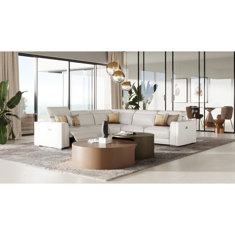 Lyon - White Leather Sectional Sofa With 3 Recliners