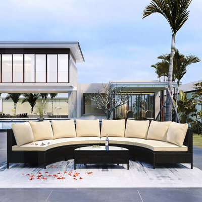Timitra 126'' Wicker/Rattan;Metal Outdoor Patio Sectional