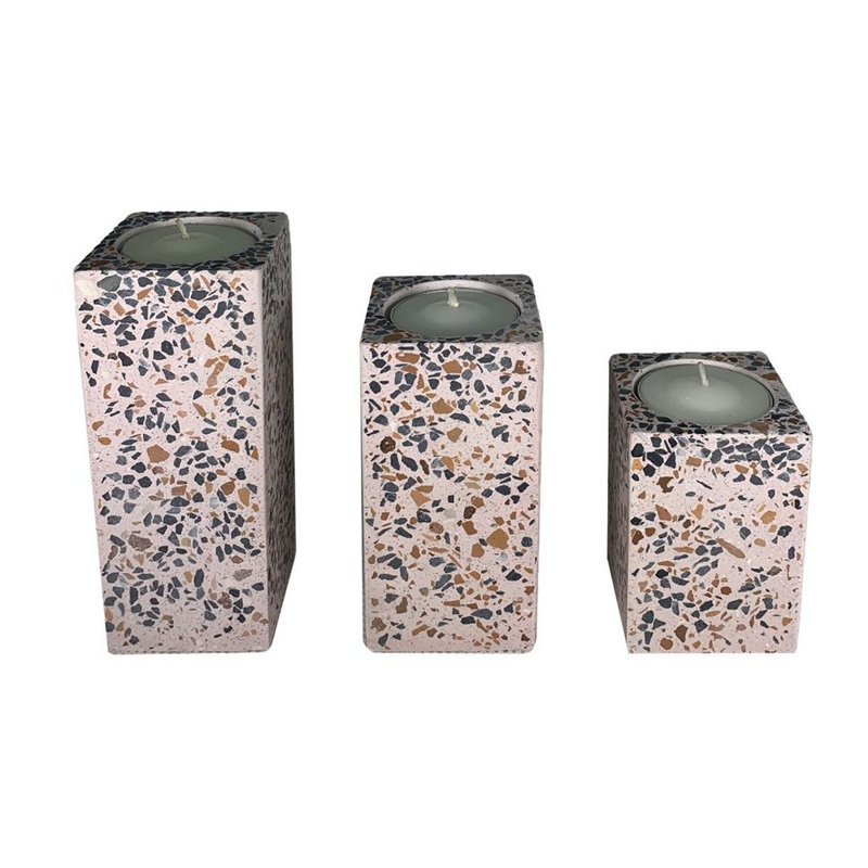 Splattered Block Cement Tealight Candle Holders, Pink