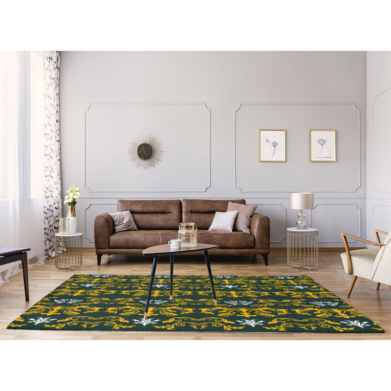 Tapis vert / jaune Damask, Rectangle 8 pi x 10 pi