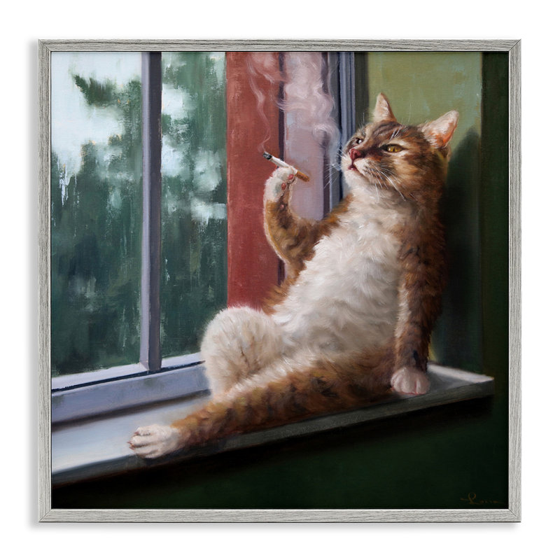 «House Cat fumant dans une vitre» par Lucia Heffernan - impression, Estampe numérique Farmhouse, H 24 po x l 24 po