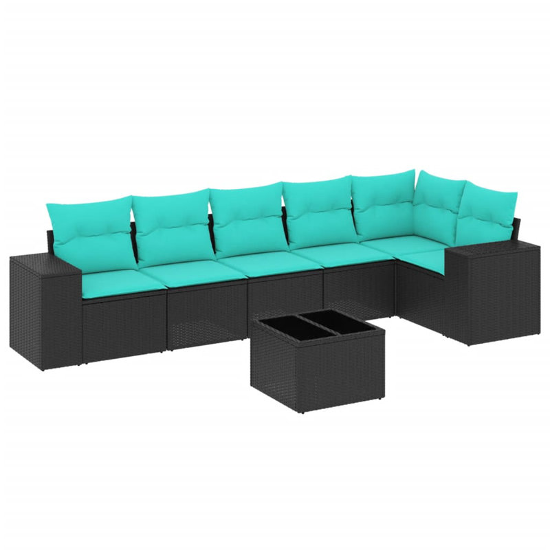  Ensemble de canapé de patio 7 pièces avec coussins en rotin de polyester noir