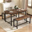 Ensemble de salle à manger 3 pièces peu encombrant pour 4 personnes, table avec 2 bancs, style Mid-Century moderne, structure en métal, espace compact-301118993-301118994