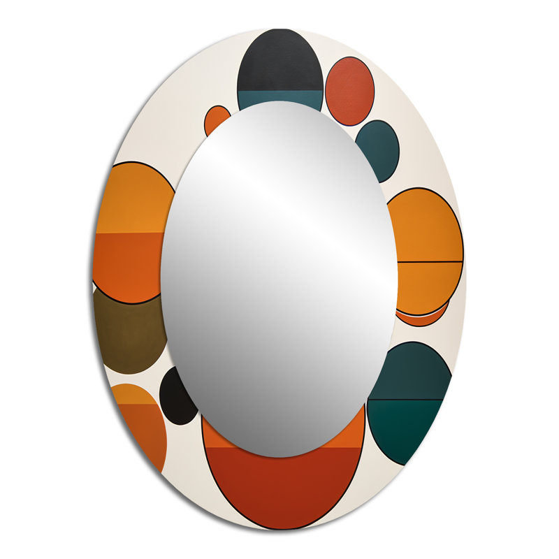 Serendipity rétro abstrait Mid-Century géométrique - grand miroir mural ovale sur métal, 40 po x 30 po