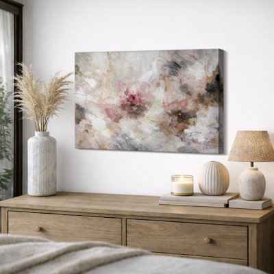 Abstract Blush Floral Impression Composition Artwork, Romantic Living Room Pictures, Framed Canvas Giclee Print Wall Art
