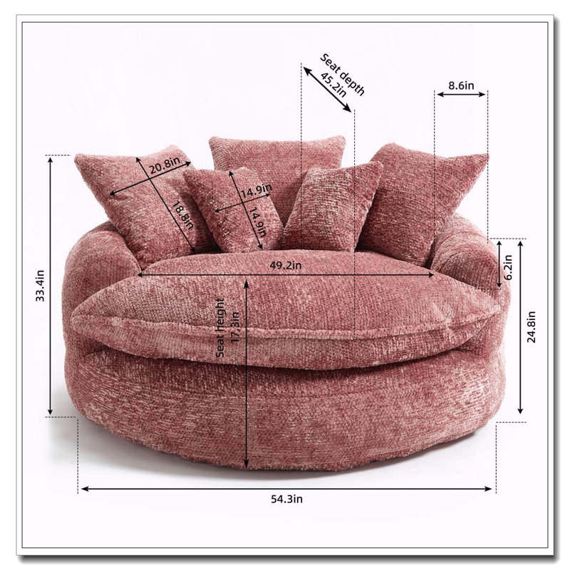 Fauteuil de 55 po de long en mousse de polyester, fauteuil rond surdimensionné, canapé-lit moderne moelleux, Polyester Pink