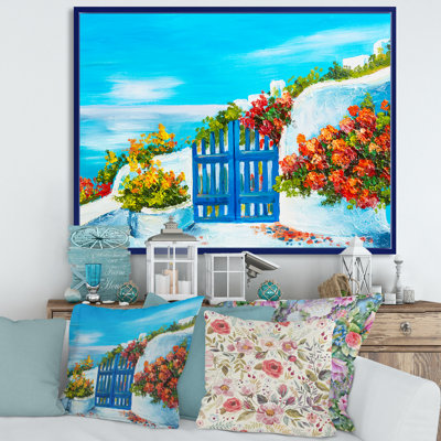 Maison près de la mer, fleurs colorées III - peinture sur toile