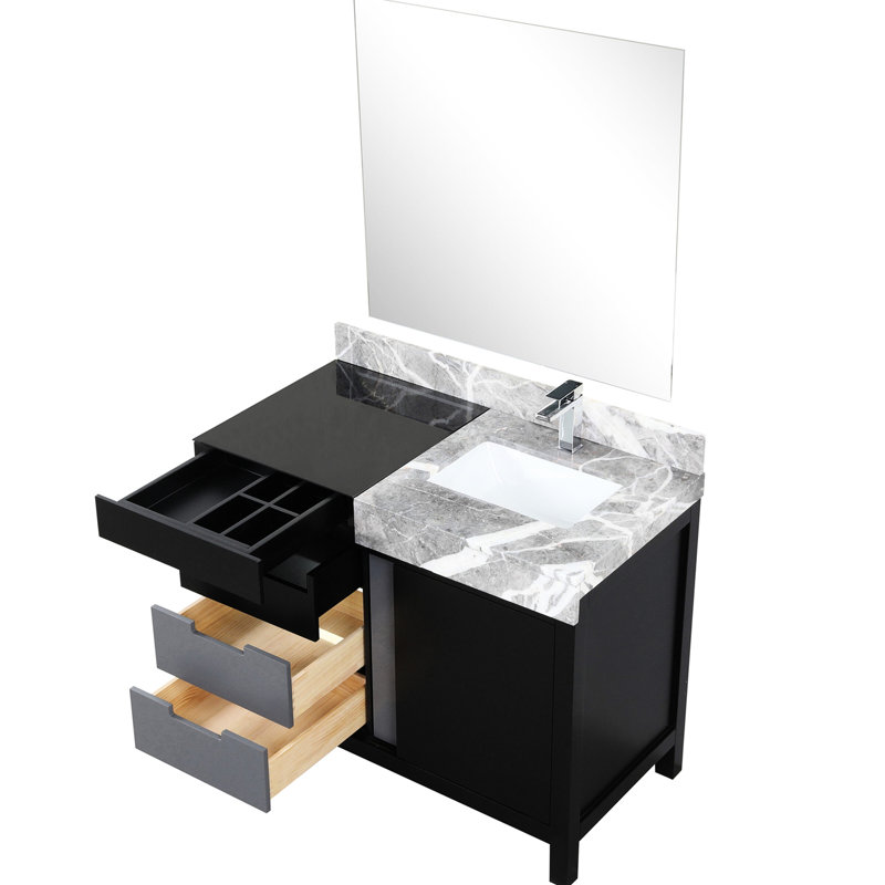 Meuble-lavabo de salle de bain au design noir et gris, comptoir en marbre, robinet inclus Miroir - Surface chic et durable