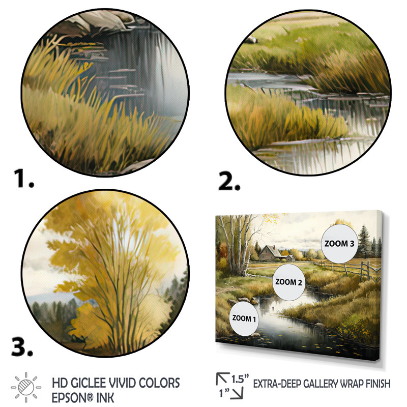 Petite rivière à la grange - art mural toile / campagne, H 30 po x l 40 po x P 1,5 po, Toile tendue