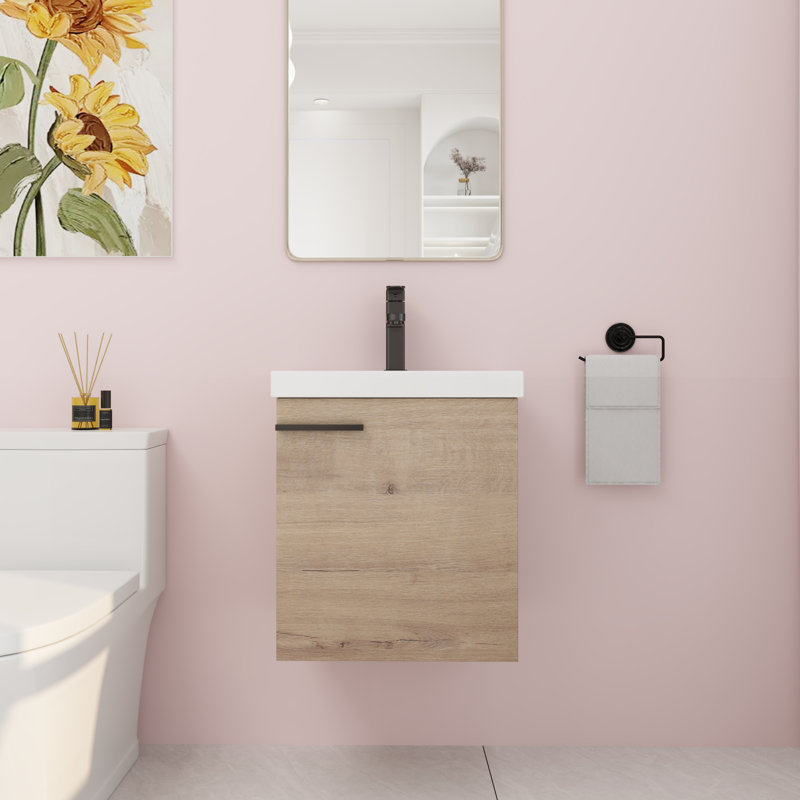 Eftime 18.16'' Single Bathroom Vanity with Ceramic Top, Light Brown
