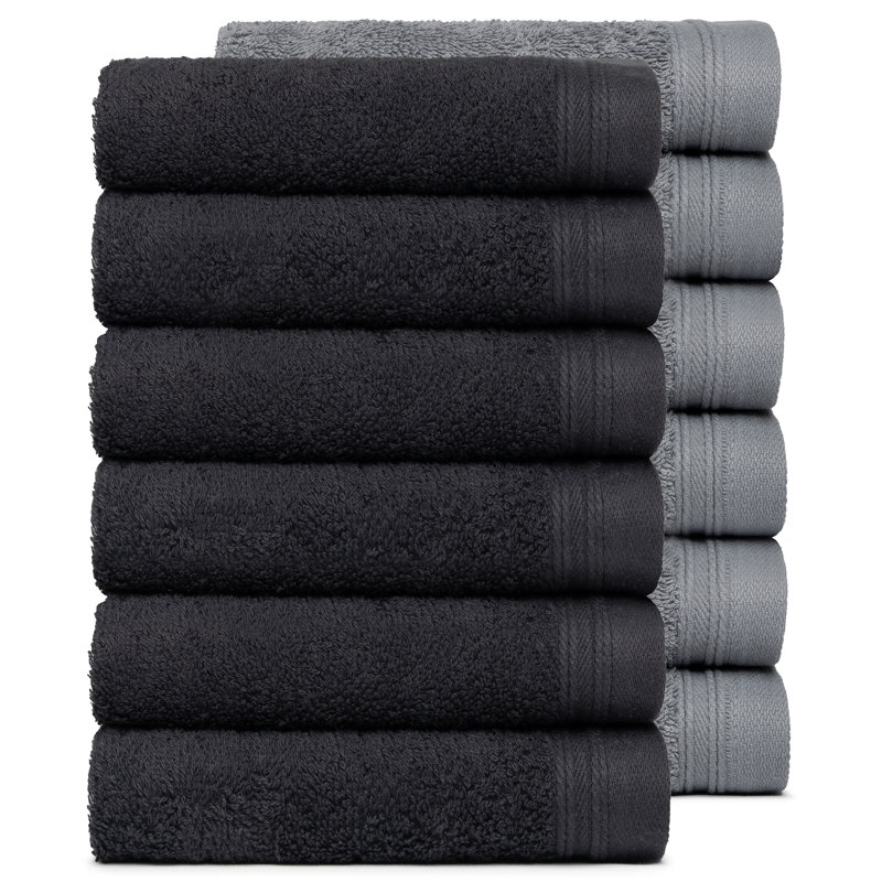 Ensemble de serviettes essuie-mains 100% coton 4 pièces Kendra, Dark Gray/Black, 12