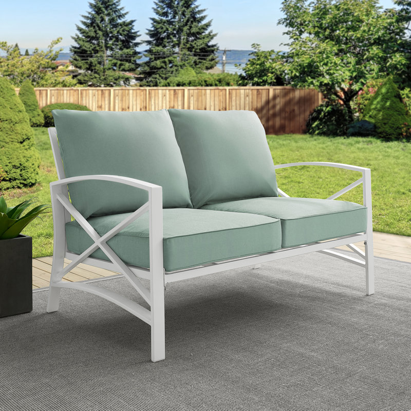 Mosier 54'' Wide Metal Loveseat with Cushions, Mist, White