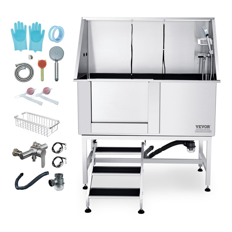 156.5cm H x 115.6cm W x 70cm D Metal Dog Grooming Tub