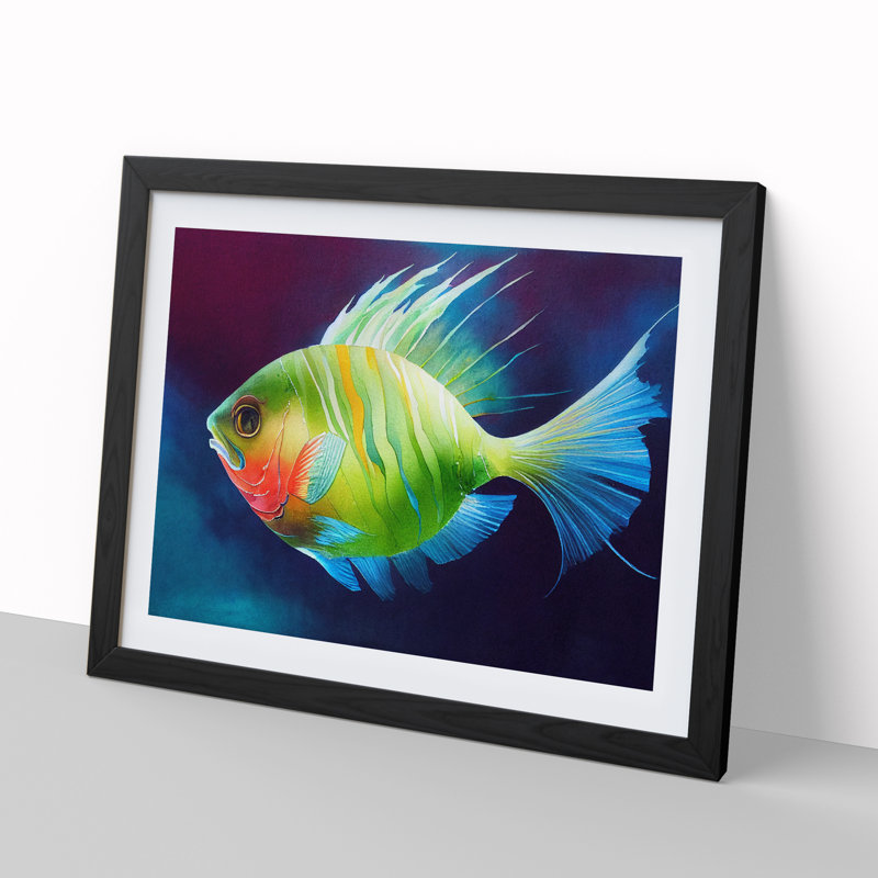 Watercolour Fish Vol.1 - Single Picture Frame Print, Black Framed, 46cm H x 64cm W x 2cm D