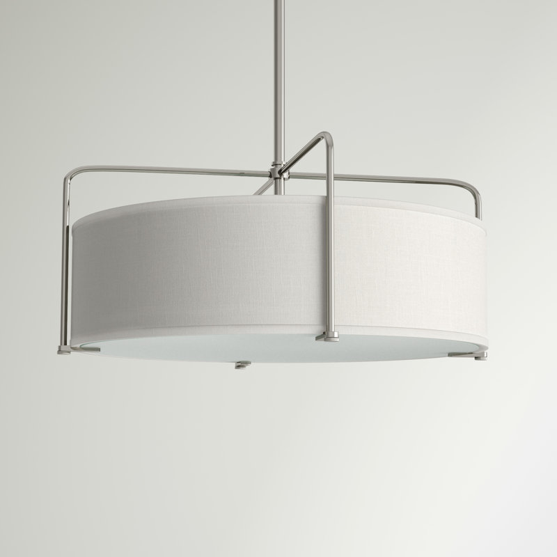 3 - Light Dimmable Drum Chandelier, Brushed Nickel, Summer Linen