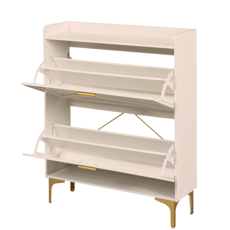 Armoire à chaussures avec 2 tiroirs rabattables et tablettes ouvertes, armoire de rangement moderne pour chaussures d'entrée, étagère à chaussures cachée SlimNarrow