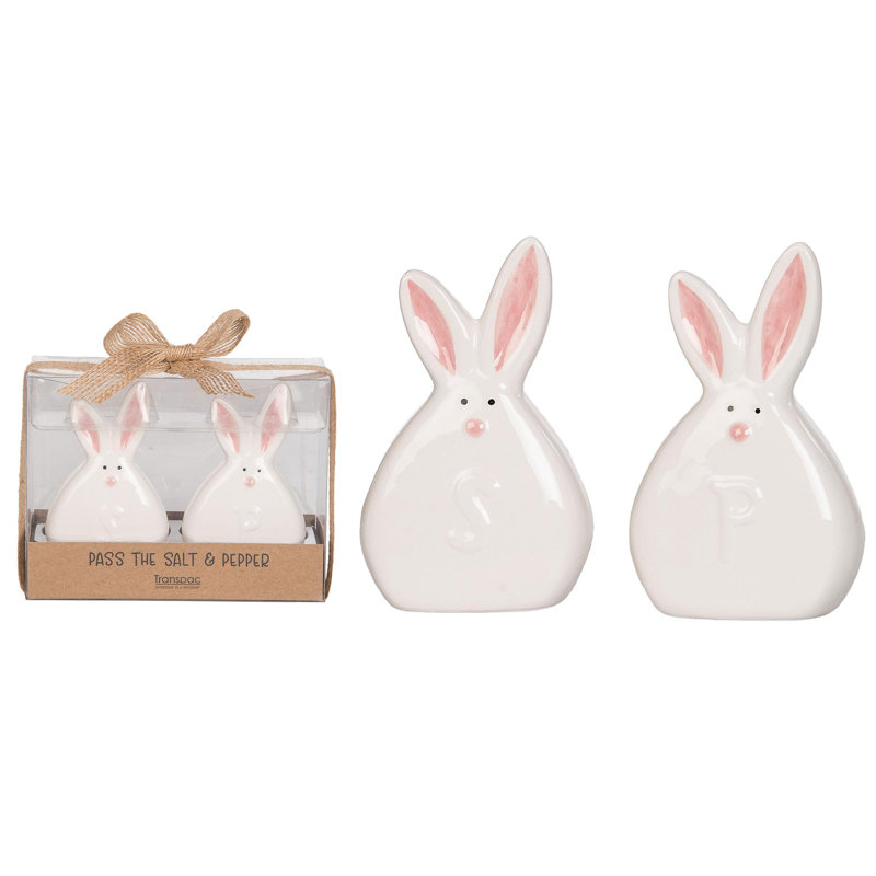 Ensemble de 2 décorations pour la maison en forme de lapin de Pâques en céramique Transpac