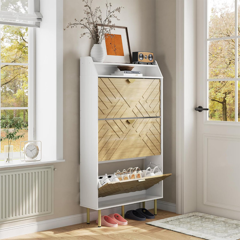 Armoire à chaussures étroite avec 3 tiroirs, rangement pour chaussures autoportant