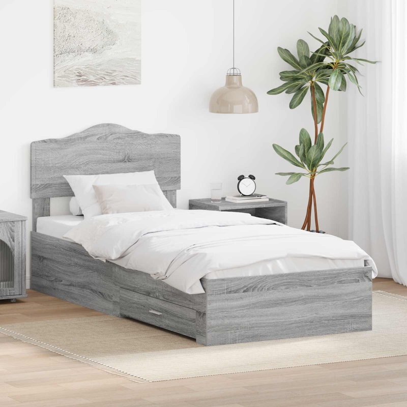 Bed, European Single (90 x 200 cm), Grey Sonoma