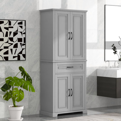 Armoire de rangement de salle de bain avec portes et tiroir, plusieurs espaces de rangement, tablette réglable