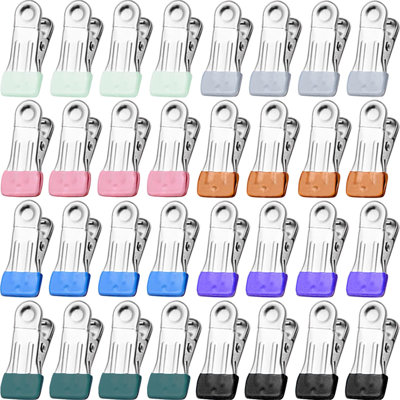 Clothes Pins for Hanging Clothes, 32 Pack Stainless Steel Colored Clothespins for Laundry, Heavy Duty Clothing Pins for Clothes Line, Multipurpose Met