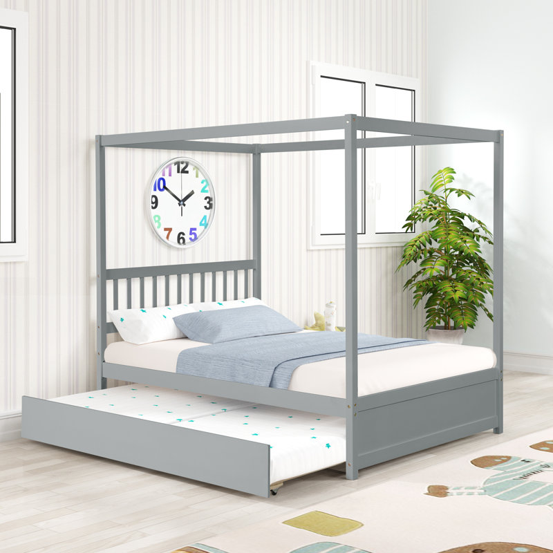 Lit double avec lit gigogne simple, gris, Gris