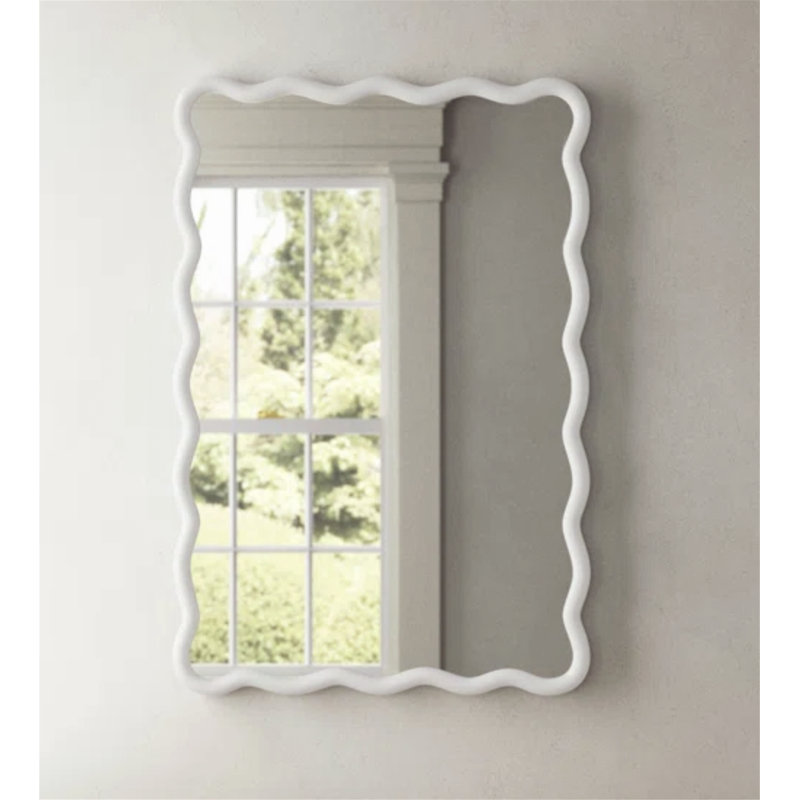 Solid Wood Wavy Mirror, White, Rectangle, 39.8" x 28"