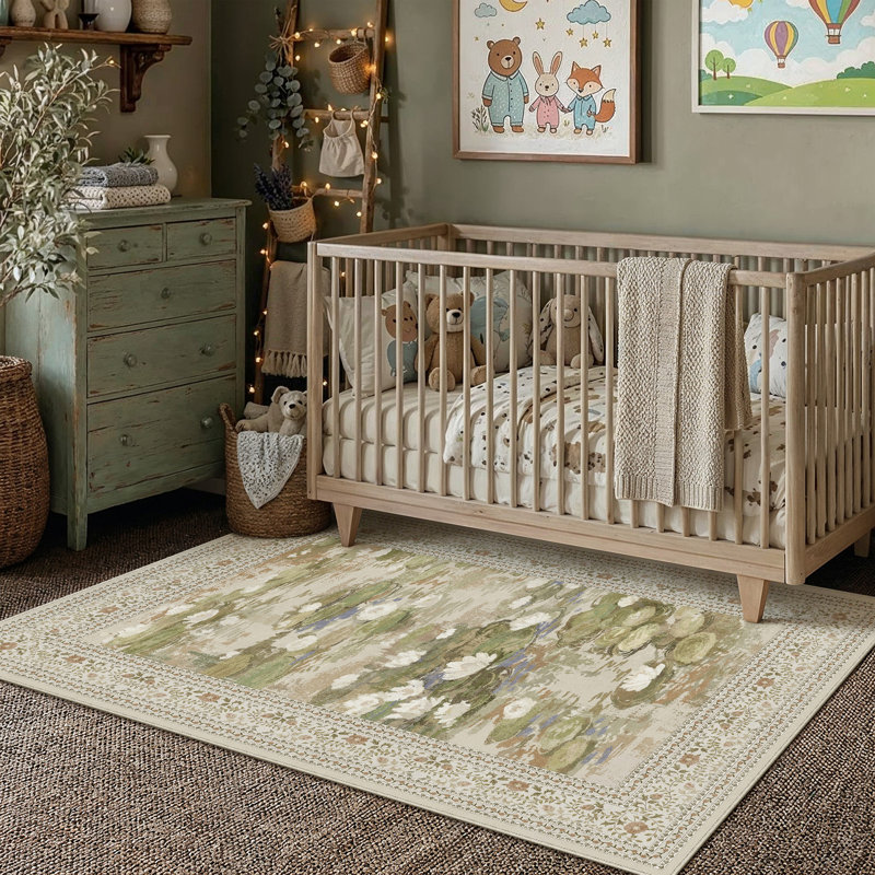 Tapis lavable à la machine Aura Waterlily, Beige, Rectangulaire 3 pi x 5 pi