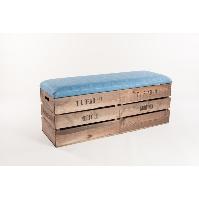 Alyson Wool Upholstered Storage Bench, Blue,  Plaid
