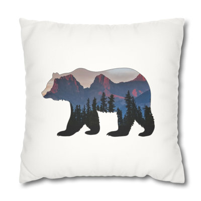 Bear Forest Silhouette Throw Pillow Cover Mountain Landscape  Nature Design – Decorative Cushion