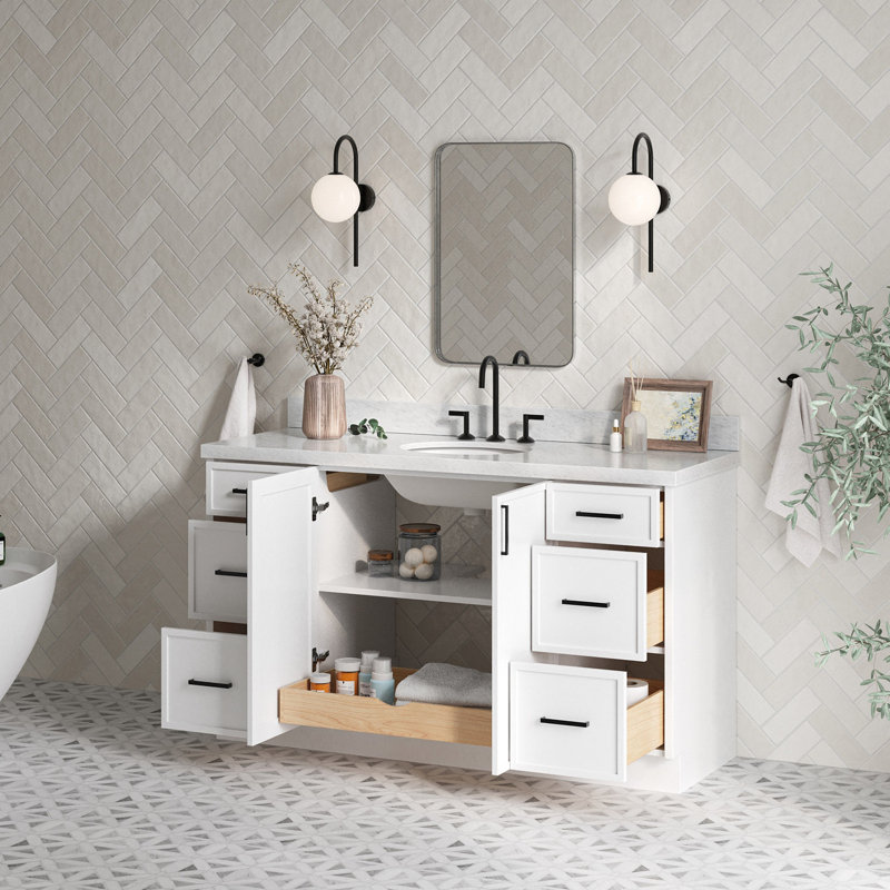 ARIEL Kellie 49 Single Sink Bathroom Vanity with Italian Carrara Marble Top, White, 61"