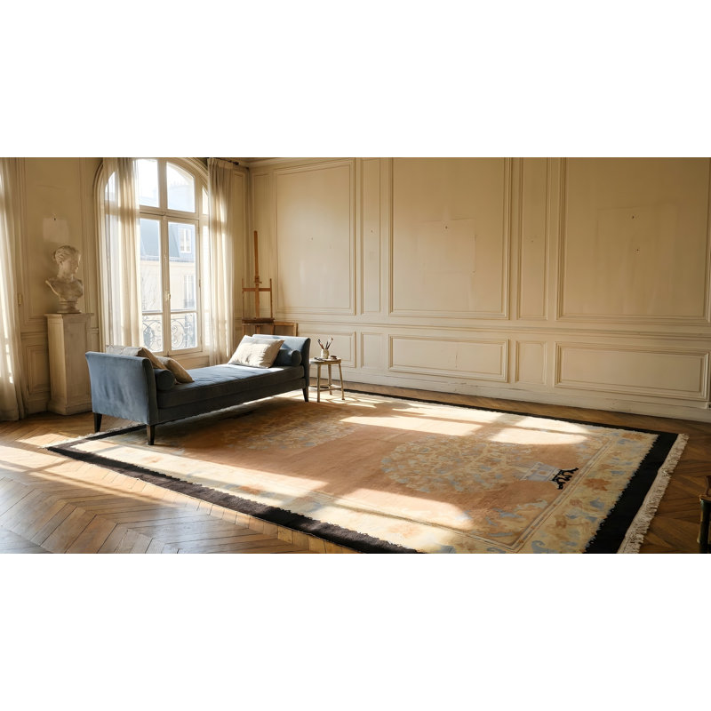 Tapis saumon antique en laine Art Deco