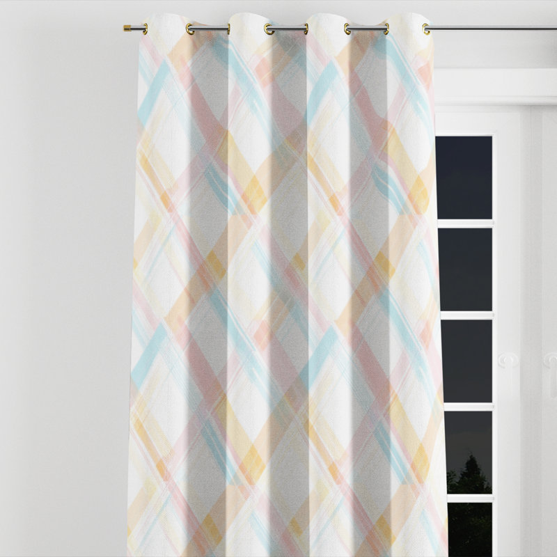 Ombre - rideaux à œillets à motif écossais bleu printemps - 1 panneau, Œillets dorés, L 52 po x L 63 po