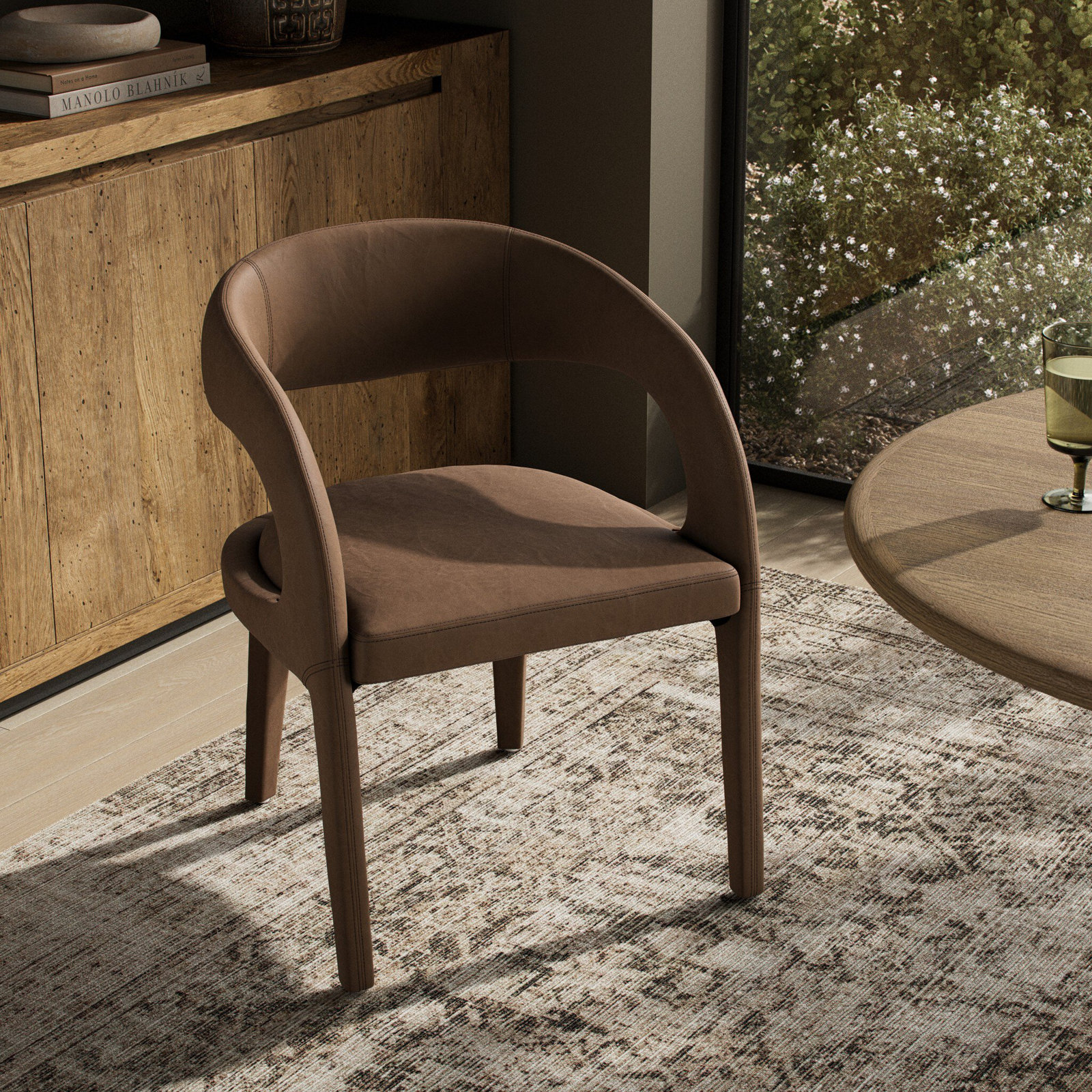 Hawkins Genuine Leather Dining Armchair, Maestro Cigar