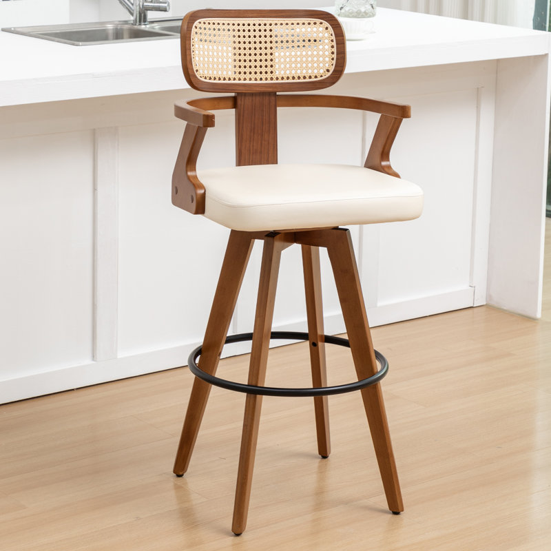 Tabourets de comptoir pivotants et rembourrés, Beige, Tabouret de comptoir (siège d'une hauteur de 27,1