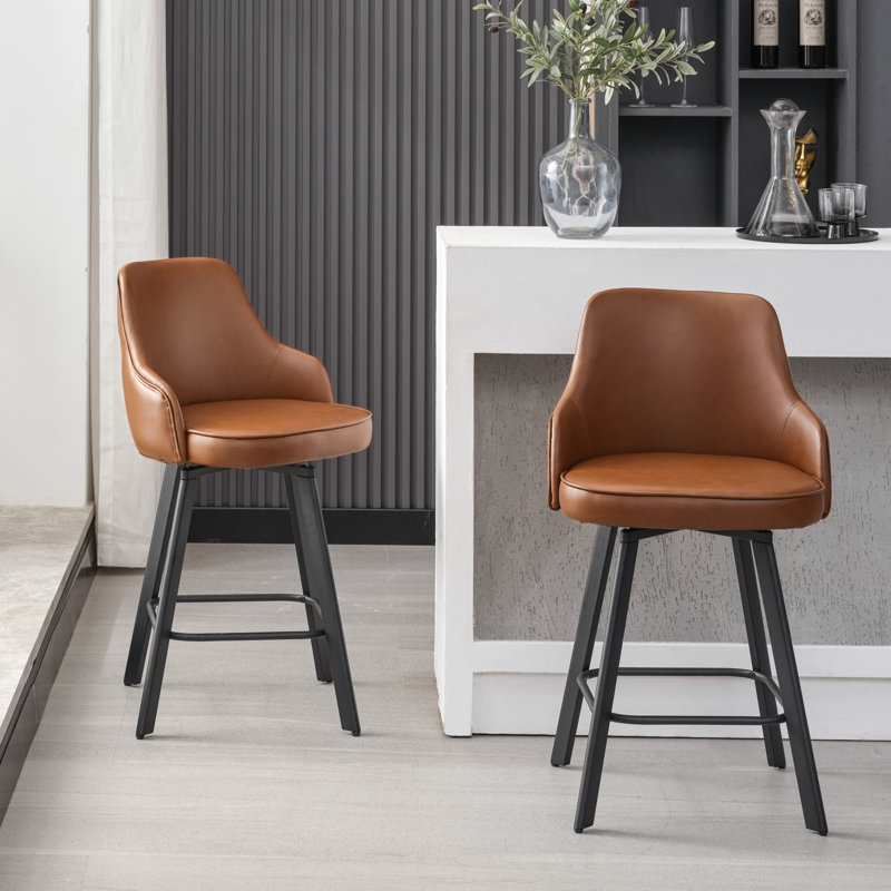 Tabourets de bar pivotants à hauteur de dossier élevée, Tabouret de comptoir (siège d'une hauteur de 26 p, Brun, 2