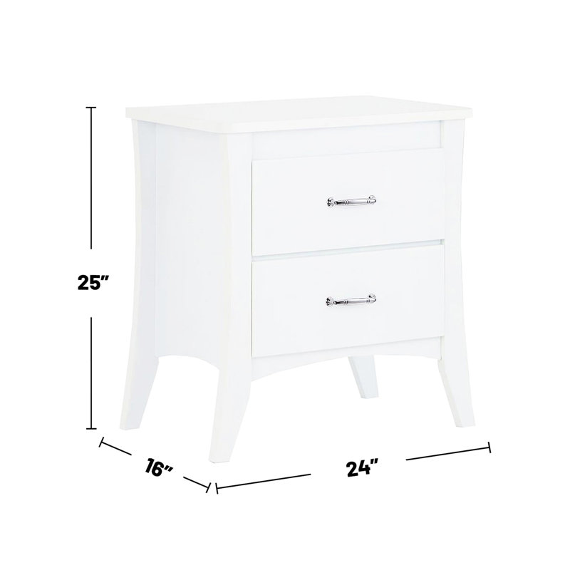 Table de chevet blanche avec deux tiroirs de taille et fonction à 2 pieds fuselés blancs